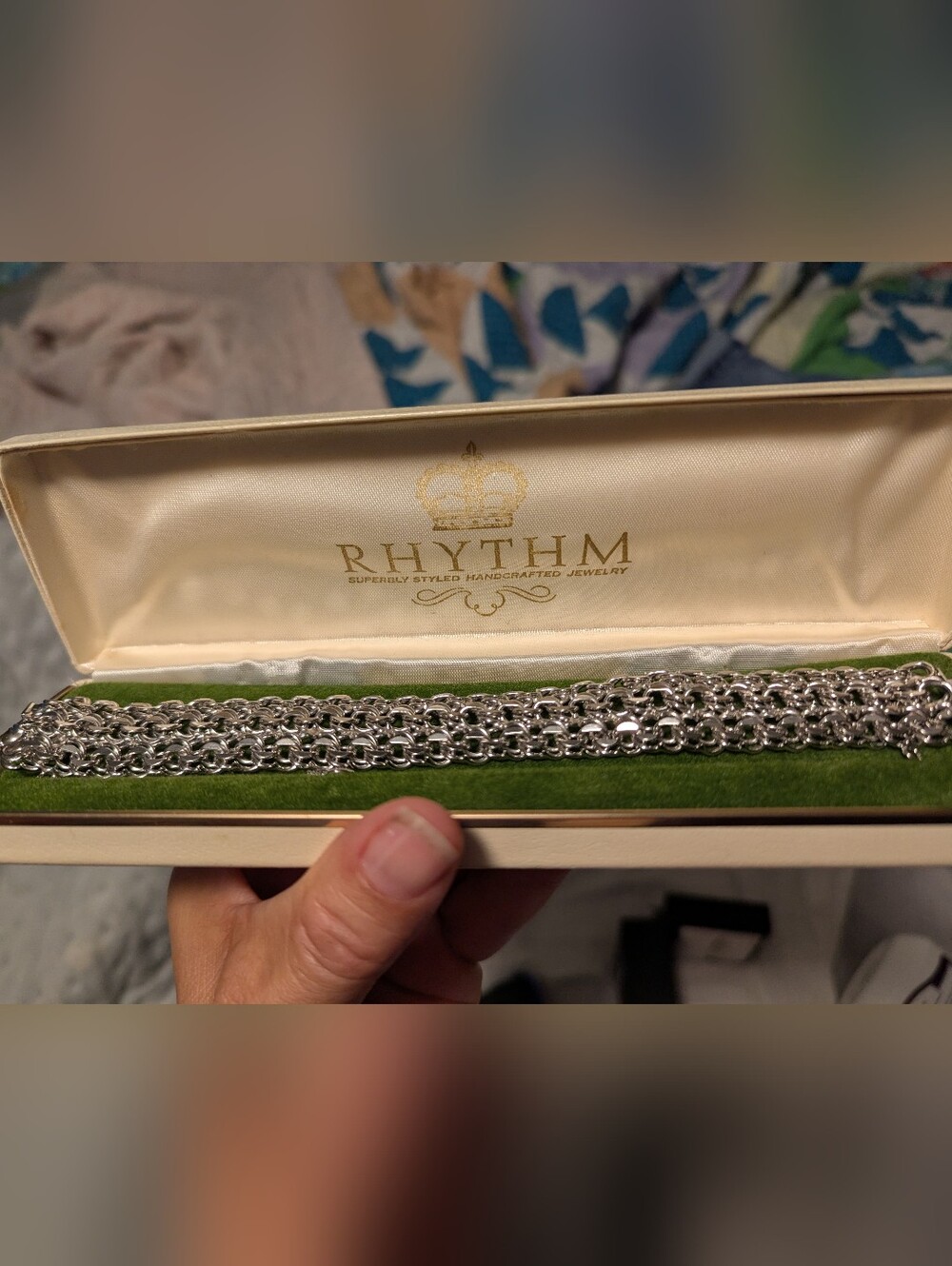 VTG NOS Sterling RHYTHM 3-Row Link 1"W Bracelet in Orig.Box 51 Grams - Picture 2 of 9
